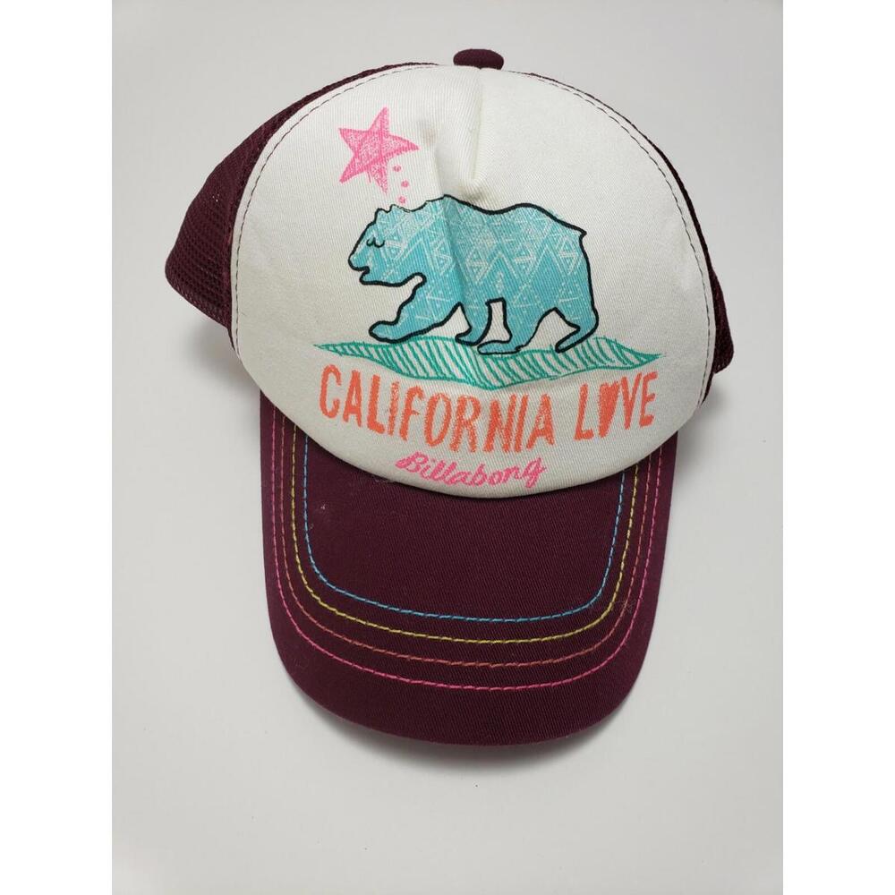 Billabong PITSTOP Burgundy Pink California‎ Love & Bear Graphic Trucker Hat